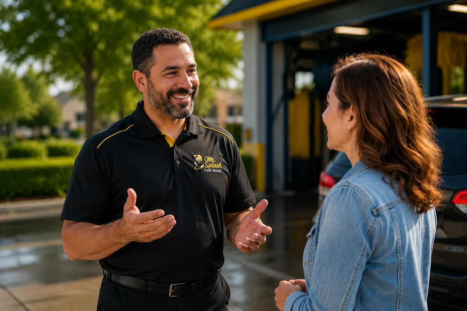 Mr. Splash team member talking with a community partner