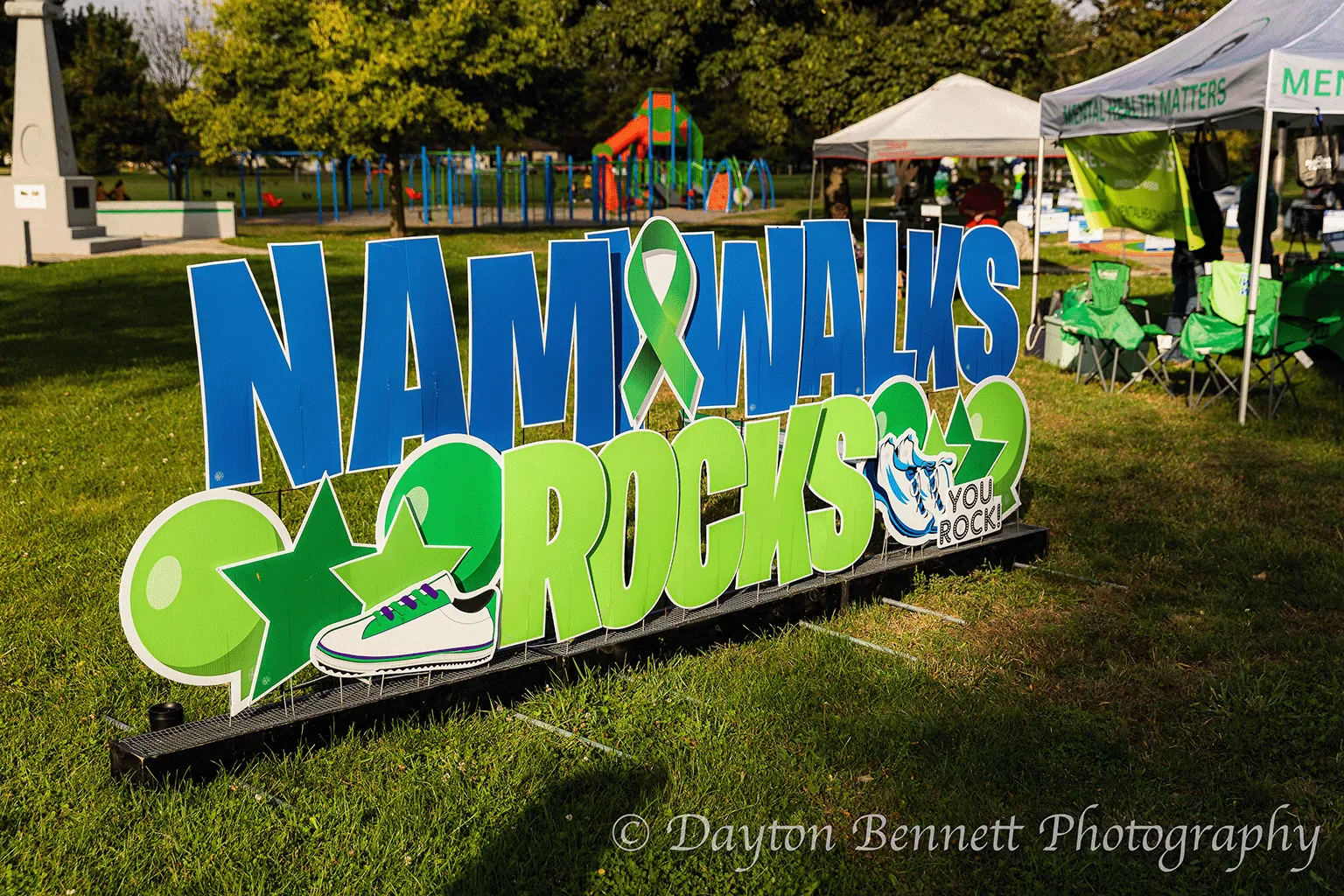 NAMI Walks Rocks sign at outdoor walk event