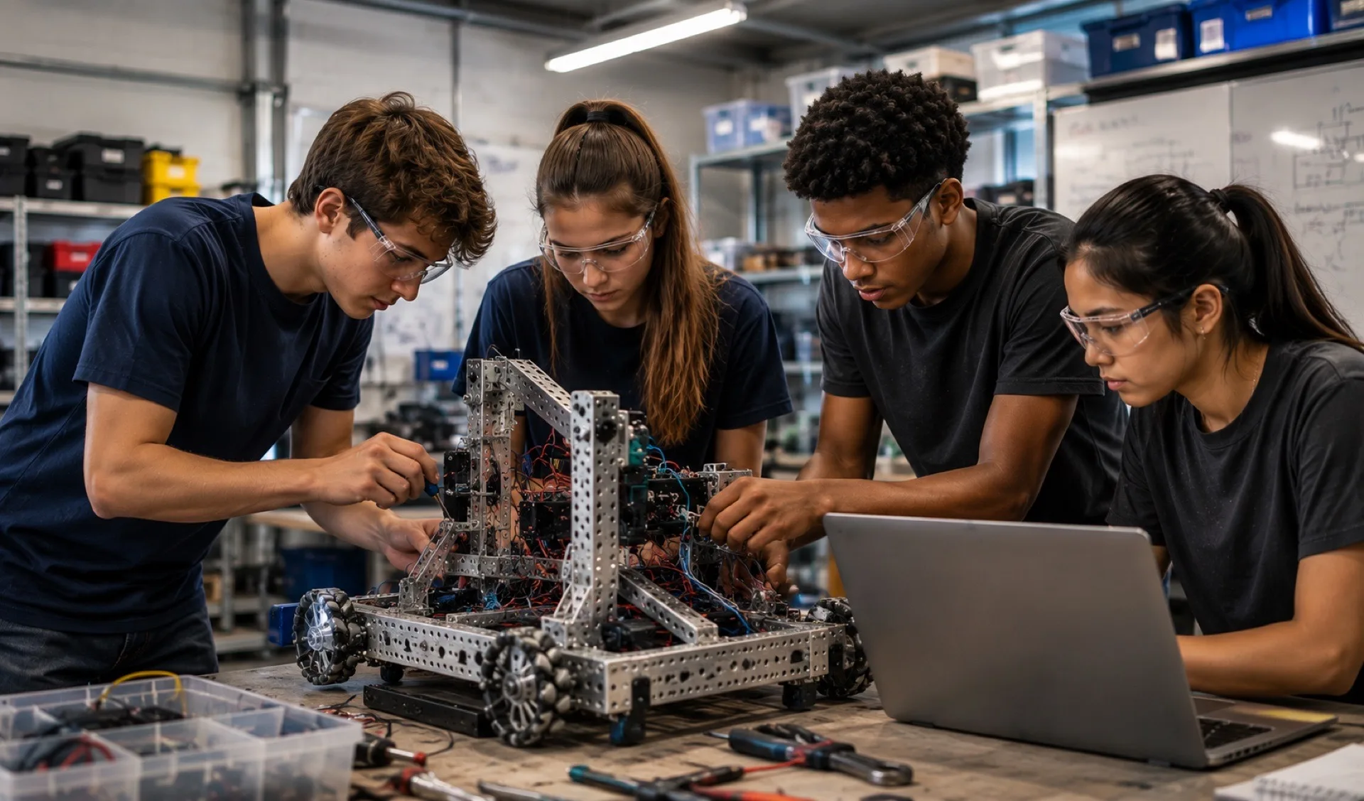 Students working on a robotics project